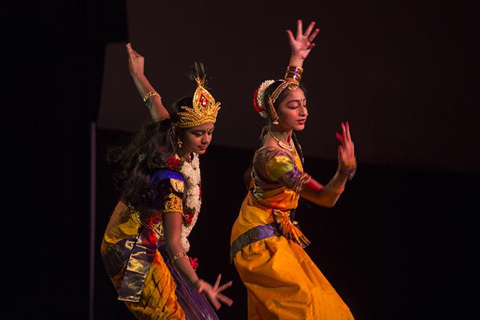 Participants of Diwali perform a dance on Saturday, November 5, 2016. Diwali, or the Festival of Lights, occurs every fall and is sponsored by UI's Indian Student Association. Diwali also includes an authentic Indian dinner and cultural show featuring Indian performances from community members. (The Daily Iowan/Olivia Sun)