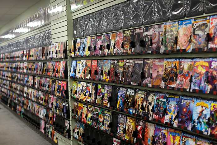 Shelves lined up with graphic novels in Daydreams Comics in downton Iowa City.(The Daily Iowan/Osama Khalid)