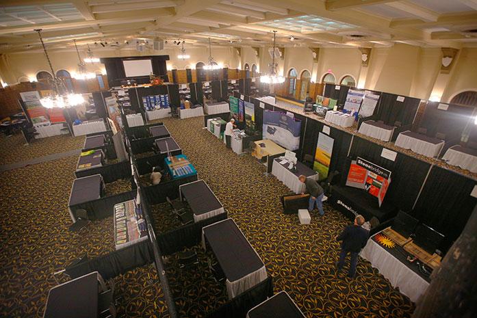 The IMU ballroom is filled with set up with spots for vendors as the prepare for the Iowa Organic Conference at Iowa Memorial Union Ballroom, in Iowa City,Iowa  on Sunday, Nov. 13, 2016. The Organic Conference brings together members of the community to show off different methods of organic farming in order to spread the methods throughout the community. (The Daily Iowan/Anthony Vazquez)