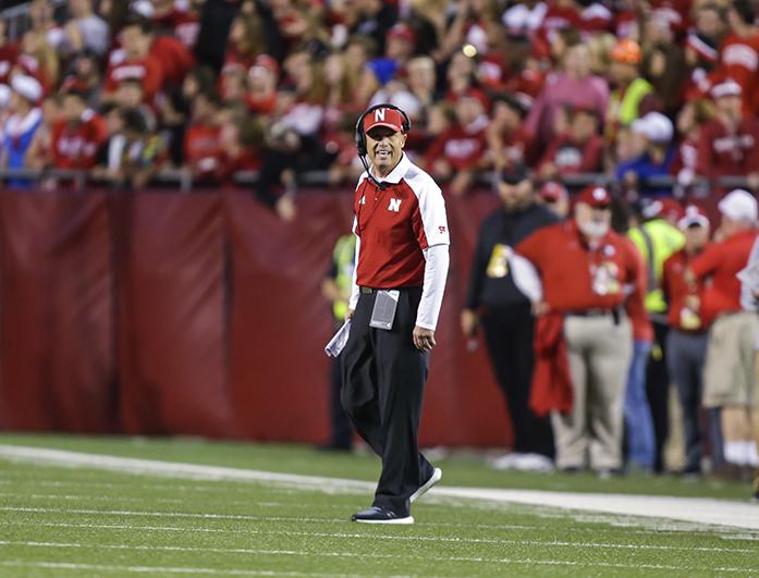 Nebraska coach Mike Riley yells from the sideline during the first half of  the team's NCAA college football game against Wisconsin on Saturday, Oct. 29, 2016, in Madison, Wis. Wisconsin won 23-17 in overtime. (AP Photo/Andy Manis)