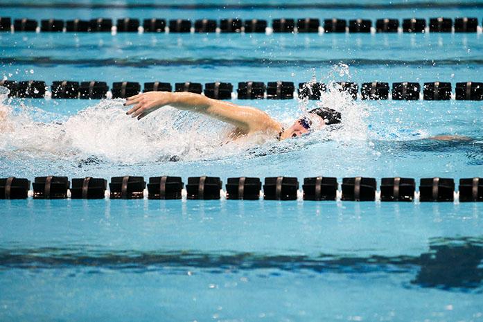 Lauren Leehy swims during the Women 100m Morgan at the UI CRWC Natatorium on December 9, 2016. The Hawkeyes won 14-of-16 events to win the Cy-Hawk Series victory  197-101.(The Daily Iowan/Osama Khalid)