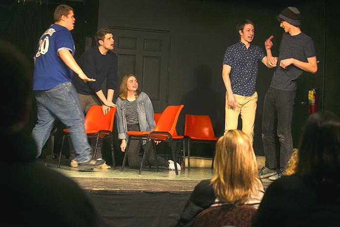 Paperback Rhino, the National College Improv Tournament winners in 2016, performs at Public Space One on Thursday January 26,2017. As a way to avoid uncomfortable feelings ,and promote laughter Iowa City’s improvisational comedy troupes tend to avoid political jokes. ( The Daily Iowan/ Simone Banks-Mackey)