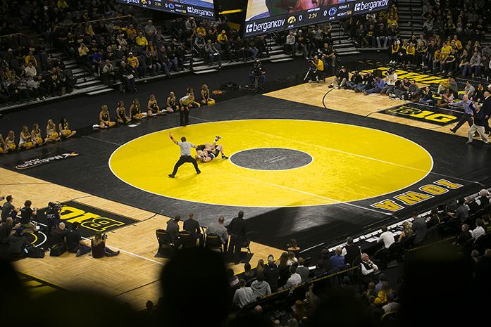 Penn+States+184-pounder+Bo+Nickal+pins+Iowas+Sammy+Brooks+after+38+seconds+of+the+first+round+during+wrestling+meet+between+Iowa+and+Penn+State+in+Carver-Hawkeye+Arena+on+Friday%2C+Jan.+20%2C+2017.+The+Nittany+Lions+defeated+the+Hawkeyes%2C+26-11.+%28The+Daily+Iowan%2FJoseph+Cress%29
