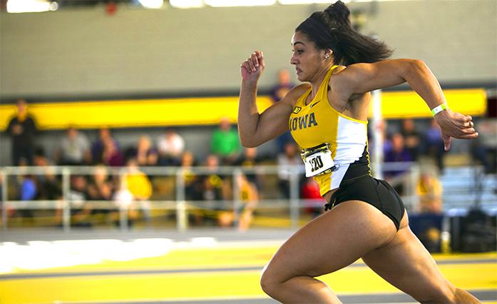 Iowa’s Heaven Chandler competes during an event in the Iowa Recreation building on Saturday, Feb. 18, 2017. The Hawkeyes competed against the Panthers during the Iowa Open. (The Daily Iowan/Joseph Cress)