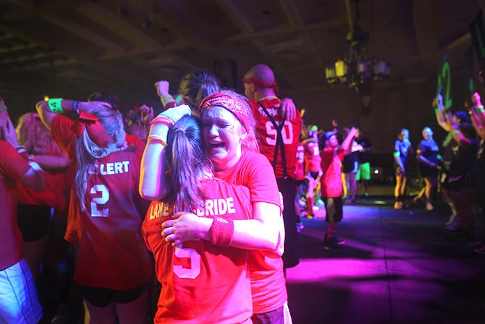 Morale Captains cry over finding out they passed their fundraising goal during the closing ceremony of the 22nd Dance Marathon in the Iowa Memorial Union on Saturday, Feb. 6, 2016. Dance Marathon raised over $2.4 million for the children. (The Daily Iowan/Margaret Kispert)