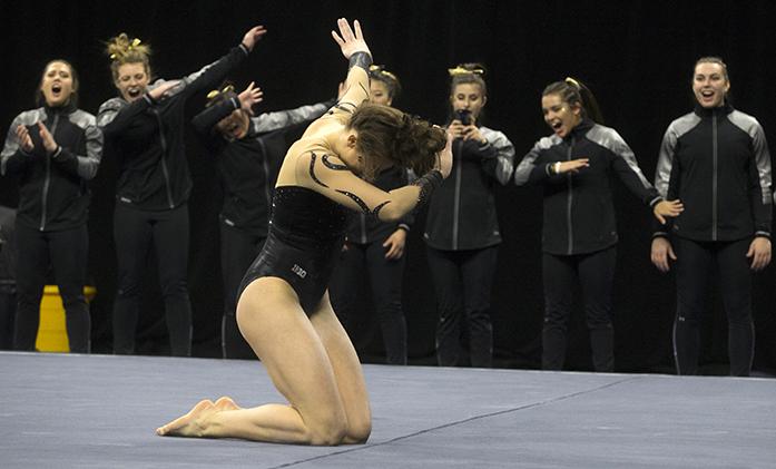 Iowa junior Lanie Snyder preforms a floor routine during a women's gymnastics meet in Carver-Hawkeye Arena on Friday, Jan. 13, 2017. The Hawkeyes defeated the Spartans, 195.475-193.875. (The Daily Iowan/Joseph Cress)