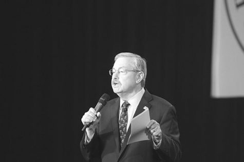 Iowa Governor, Terry Brandstad, gives an opening address at the Growth and Opportunity Party Saturday October 31st, 2015. The event had several guest speakers from the Republican Party. 