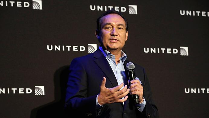 FILE- In this June 2, 2016, file photo, United Airlines CEO Oscar Munoz delivers remarks in New York, during a presentation of the carriers new Polaris service. Video of police officers dragging a passenger from an overbooked United Airlines flight sparked an uproar Monday, April 10, 2017, on social media, but Uniteds CEO defended his employees, saying they followed proper procedures and had no choice but to call authorities and remove the man. (AP Photo/Richard Drew, File)