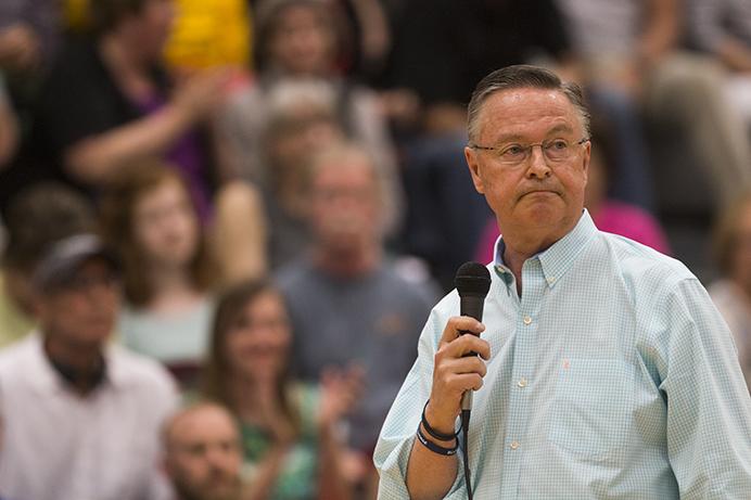 U.S. Rep. Rod Blum, R-Iowa, speaks during an event in Johnson Hall on the Kirkwood main campus in Cedar Rapids on Tuesday, May, 9, 2017. 
