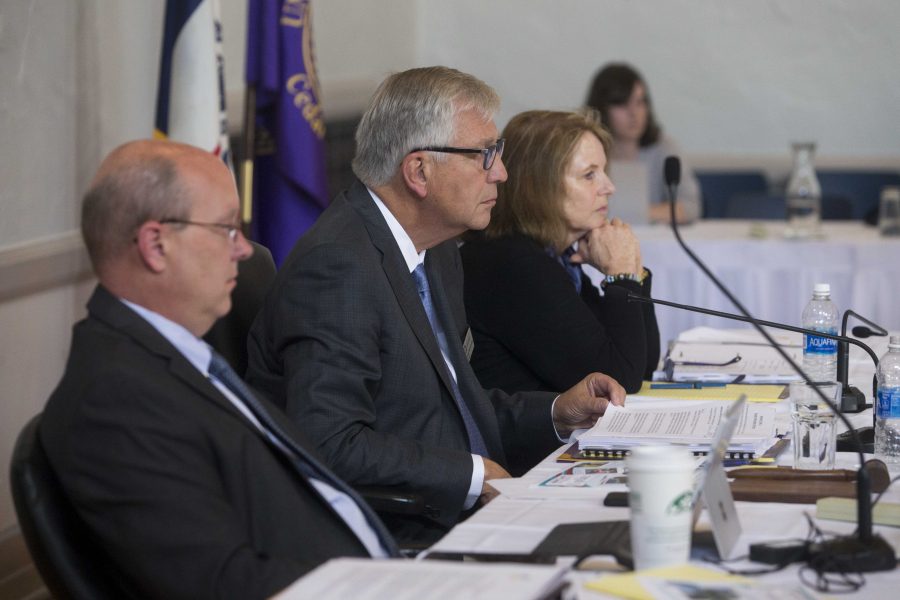 Iowa Board of Regents President Michael Richards listens to a speaker during a Board of Regents meeting on Thursday June 8, 2017. (The Daily Iowan/Nick Rohlman)