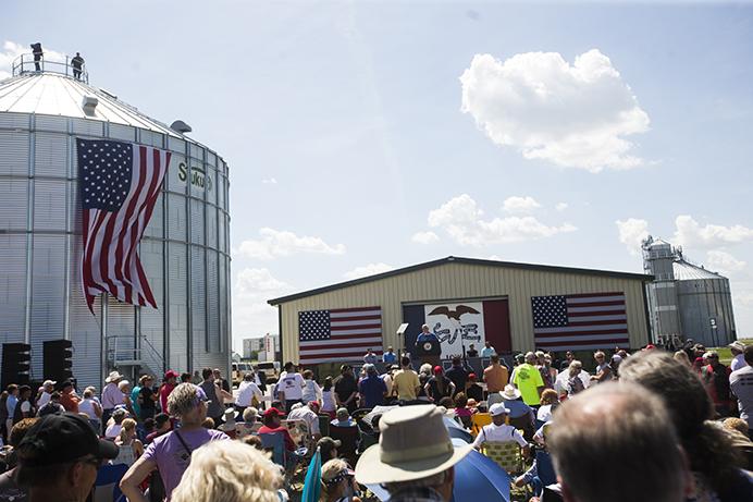 Vice President Mike Pence speaks during Joni Ernsts third annual Roast and Ride event in Boone, Iowa, on Saturday, June 3, 2017. Guests included Vice President Mike Pence; Sen. Tim Scott, R-S.C.; Sen. Chuck Grassley, R-Iowa; Iowa Gov. Kim Reynolds; and Rep. Steve King, R-Iowa. (The Daily Iowan/Joseph Cress)