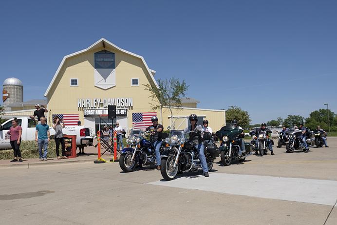 Joni Ernst and the lead group depart during the third annual Roast and Ride event in Boone, Iowa, on Saturday, June 3, 2017. Guests included Vice President Mike Pence; Sen. Tim Scott, R-S.C.; Sen. Chuck Grassley, R-Iowa; Iowa Gov. Kim Reynolds; and Rep. Steve King, R-Iowa. (The Daily Iowan/Nick Rohlman)