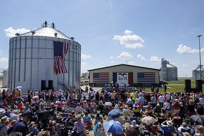 Vice President Mike Pence speaks during Joni Ernst's third annual Roast and Ride event in Boone, Iowa, on Saturday, June 3, 2017. Guests included Vice President Mike Pence; Sen. Tim Scott, R-S.C.; Sen. Chuck Grassley, R-Iowa; Iowa Gov. Kim Reynolds; and Rep. Steve King, R-Iowa. (The Daily Iowan/Nick Rohlman)