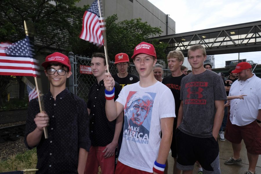 Trump supporters wait in line outside of a Donald Trump rally in Cedar Rapids on Wednesday June 21, 2017. (Nick Rohlman/The Daily Iowan)