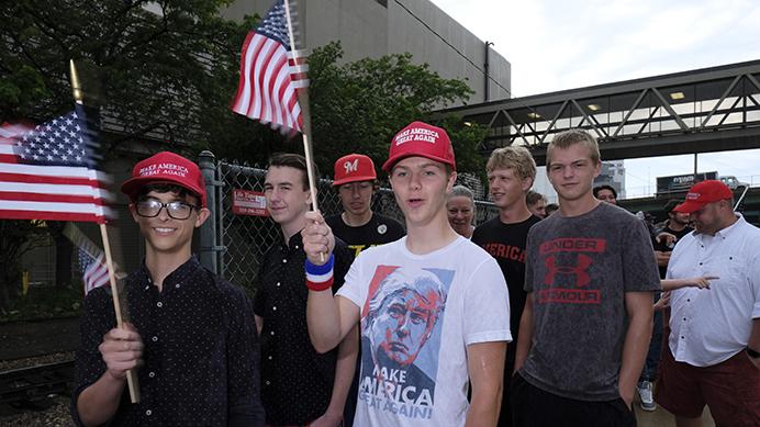 Trump supporters wait in line outside of a Donald Trump rally in Cedar Rapids on Wednesday June 21, 2017. (Nick Rohlman/The Daily Iowan)