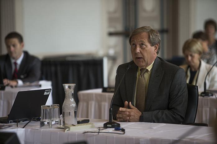 University of Iowa President Bruce Harreld speaks during an Iowa Board of Regents Meeting on Thursday June 8, 2017. (The Daily Iowan/Nick Rohlman)