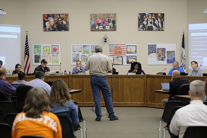 A member of the Public adresses the Iowa City School Board on Tuesday June 13, 2017. (The Daily Iowan/Nick Rohlman)