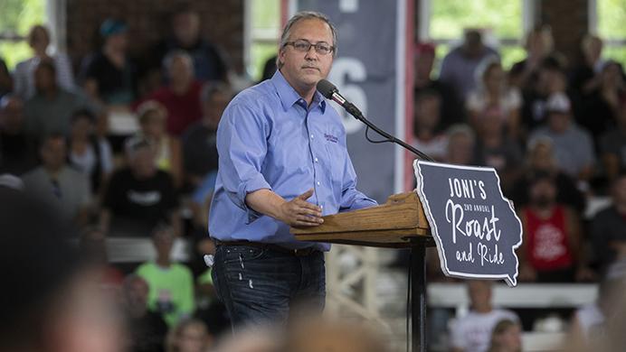 FILE - In this file photo, Rep. David Young, R-Iowa, speaks during Sen. Joni Ernst’s second Roast & Ride in Des Moines on Aug. 27, 2016. (Joseph Cress/The Daily Iowan)