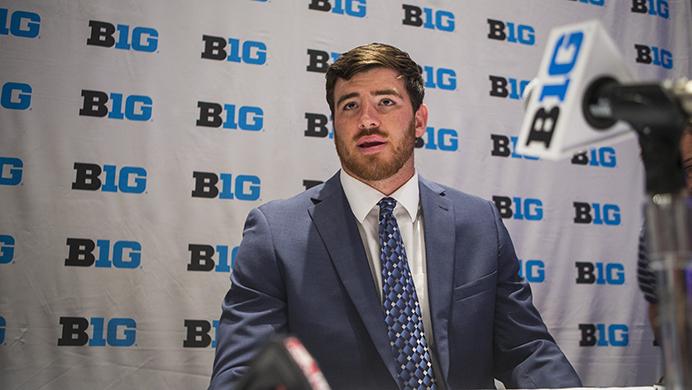 Iowas Josey Jewell answers fields questions during Big Ten Football Media Days at McCormick Place Conference Center in Chicago on Monday, July 24, 2017. Kirk Ferentz and players Sean Welsh, Matt VandeBerg, and Josey Jewell represented the Hawkeyes at the conference. (Ben Smith/The Daily Iowan)