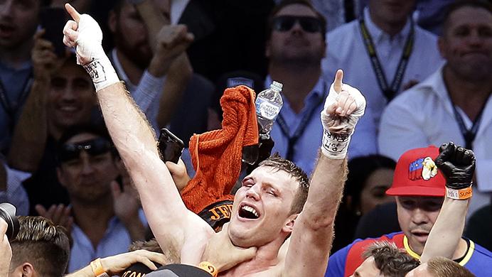 FILE - In this July 2, 2017, file photo, Jeff Horn, of Australia, celebrates after beating Manny Pacquiao, of the Philippines, during their WBO World Welterweight title fight in Brisbane, Australia. The World Boxing Organization will re-score the Manny Pacquiao-Jeff Horn welterweight title fight because of the contentious unanimous decision awarded to the Australian challenger, but there is no plan to change the result. The WBO was responding to a Philippines government departments request to review the fight after Pacquiao said the decision against him Sunday was unfair.(AP Photo/Tertius Pickard, File)