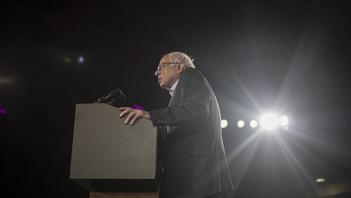 FILE - In this file photo, Sen. Bernie Sanders gives a speech during a campaign event in the Fieldhouse, on Saturday, Jan 30, 2016. Sanders will be making a return to Iowa City in August as part of a tour to discuss his new book. (Jordan Gale/The Daily Iowan, file)