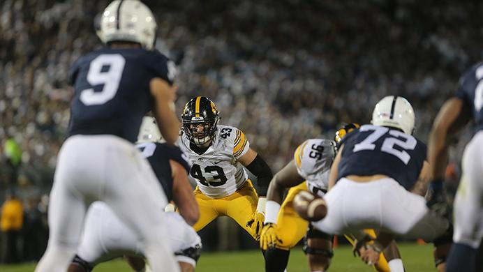 FILE+-+Iowa+defensive+linebacker+Josey+Jewell+stares+down+Penn+State+quarterback+Trace+McSorley+during+the+Iowa-Penn+State+game+in+Beaver+Stadium+in+College+State+on+Saturday%2C+Nov.+5%2C+2016.+Jewell+has+been+put+on+two+more+preseason+watch+lists%3A+the+Butkus+Award+Watch+List%2C+presented+by+the+Butkus+Foundation%2C+as+well+as+the+Wuerffel+Trophy+Watch+List%2C+presented+by+the+All+Sport+Association.+%28Margaret+Kispert%2FThe+Daily+Iowan%2C+file%29