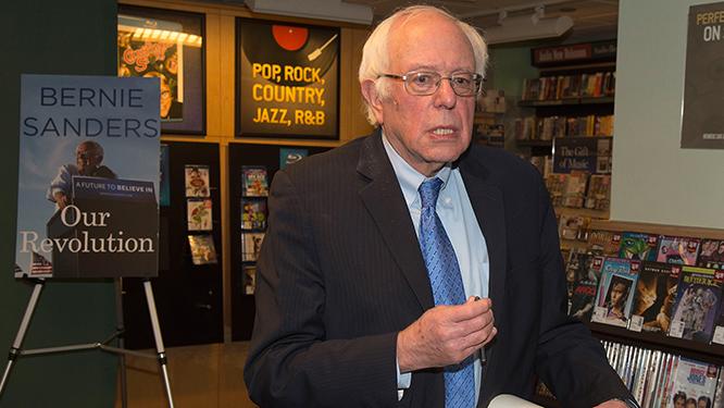 NEW YORK, NY - NOVEMBER 14:  Bernie Sanders Signs Copies Of Our Revolution: A Future To Believe In at Barnes & Noble, 5th Avenue on November 14, 2016 in New York City.  (Photo by Theo Wargo/Getty Images)