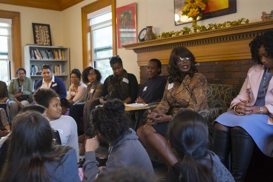 Vice President for Student Life Melissa Shivers speaks  during the Womxn of Colour Welcome Mixer at the Womens Resource and Action Center on Wednesday, Sept. 6, 2017. It was the inaugural event for the Womxn of Colour Network Series, and will feature a monthly program on a topic affecting women of color.