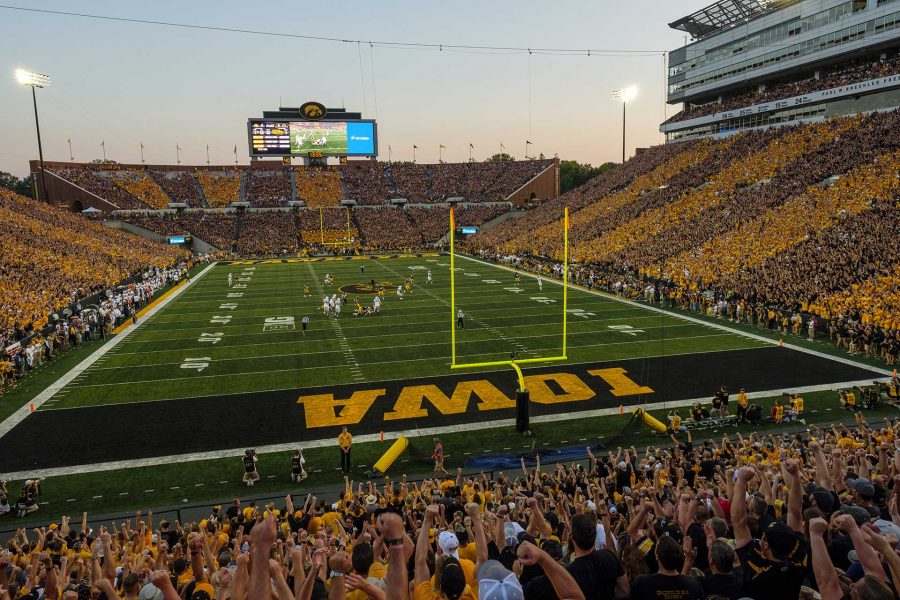 Fans+cheer+during+Iowas+game+against+Penn+State+at+Kinnick+Stadium+on+Sept.+23%2C+2017.+Penn+State+defeated+Iowa+21-19+on+a+last+second+touchdown+past.+%28Nick+Rohlman%2FThe+Daily+Iowan%29