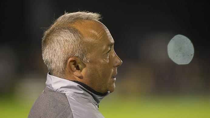 Iowa head coach Dave Diianni looks on during the Iowa vs. Iowa State soccer game on Friday, August 25, 2017. Iowa won 1-0 in extra time. (Nick Rohlman/The Daily Iowan)