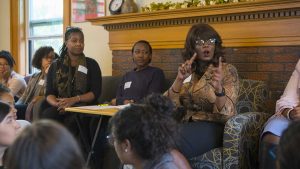 UI Vice President for Student Life Melissa Shivers speaks during the Womxn of Color Welcome Mixer at the Womens Resource and Action Center on Wednesday, Sep. 6, 2017. It was the inaugural event for the Womxn of Color Network Series, and will feature a monthly program on a topic affecting womxn of color. (Lily Smith/The Daily Iowan)
