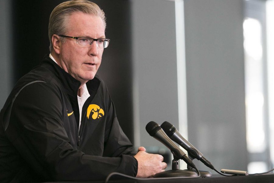 Iowa+head+coach+Fran+McCaffery+speaks+during+mens+basketball+media+day+in+Carver-Hawkeye+Arena+on+Monday%2C+Oct.+16%2C+2017.+The+Hawkeyes+open+up+their+season+with+an+exhibition+game+against+William+Jewell+College+on+Friday%2C+Oct.+27.+at+7+p.m.+in+Carver.+%28Joseph+Cress%2FThe+Daily+Iowan%29