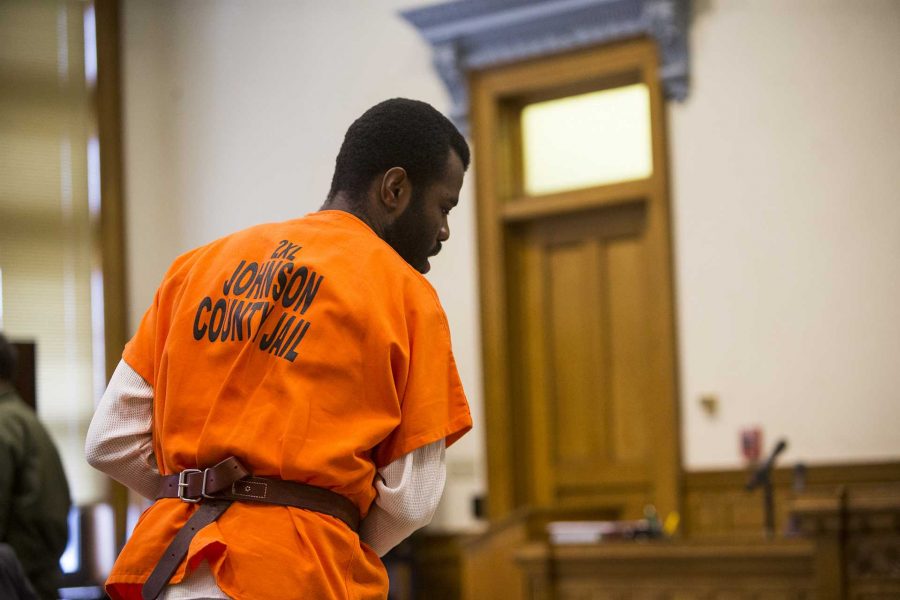 Lamar Wilson of Iowa City walks into the court room during a case management hearing for Lamar Wilson vs. Johnson County in the Johnson County courthouse on Friday, Oct. 27, 2017. Wilsons lawyers asked the judge to dismiss charges against him using Iowa’s “stand your ground” defense. (Joseph Cress/The Daily Iowan)