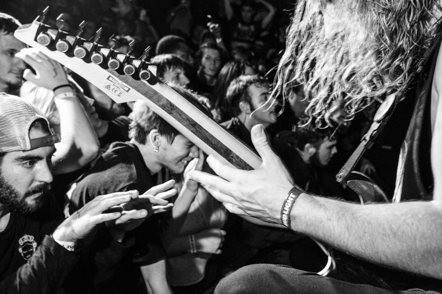 Cole Crutchfield of Knocked Loose performs during a concert at Blue Moose on Saturday October 21, 2017. Knocked Loose is a hardcore punk band from Kentucky (Nick Rohlman/The Daily Iowan)