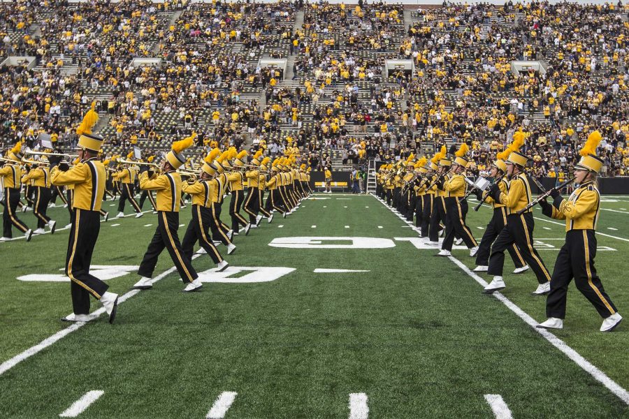 The+Hawkeye+Marching+Band+performs+during+halftime+at+the+season+opener+against+Wyoming+on+Saturday%2C+Sep.+2%2C+2017.+The+Hawkeyes+went+on+to+defeat+the+Cowboys%2C+24-3.+%28Ben+Smith%2FThe+Daily+Iowan%29
