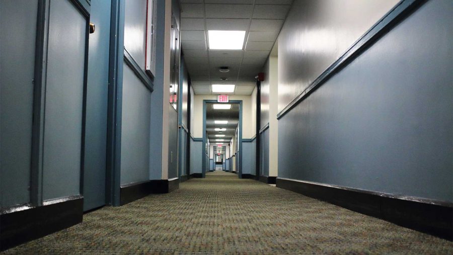 A Hillcrest Residence Hall hallway is seen on Tuesday, Oct. 3, 2017. 