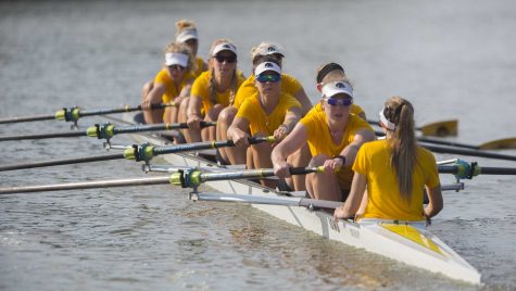 Iowas rowing team practices on the Iowa River on Friday, Sept. 15, 2017. 
