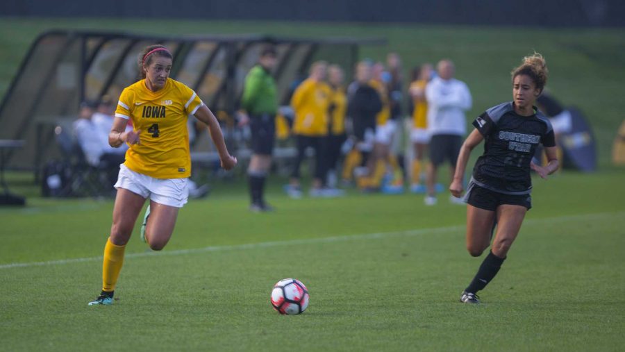 Iowas Kaleigh Haus dribbles the ball during a soccer game vs Southern Utah at the Soccer Complex on Thursday, Aug. 31, 2017. The Hawkeyes defeated the Thunderbirds, 8-1. (Lily Smith/The Daily Iowan)