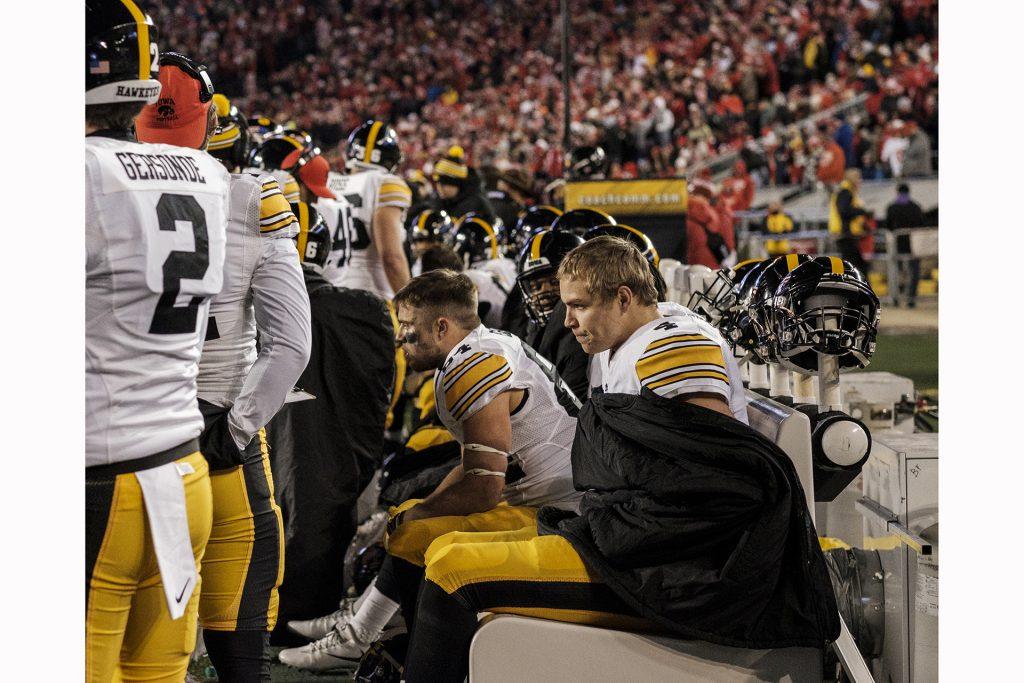 Iowa quarterback Nate Stanley sits on the bench after fumbling the ball during Iowa's game against Wisconsin at Camp Randall Stadium on Saturday, Nov. 11, 2017. The badgers defeated the Hawkeyes 38-14. (Nick Rohlman/The Daily Iowan)