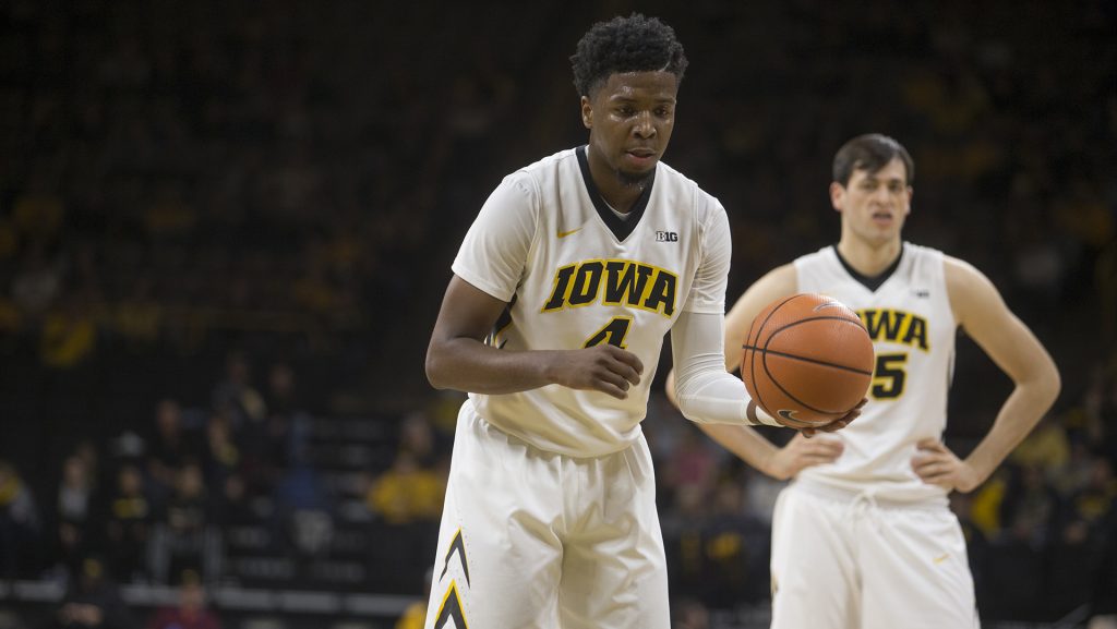 Iowa+guard+Isaiah+Moss+prepares+for+a+free+throw+during+a+basketball+match+between+Iowa+and+Grambling+State+on+Thursday%2C+November+16%2C+2017.+The+Hawkeyes+defeated+the+Tigers%2C+85-74.+%28Shivansh+Ahuja%2FThe+Daily+Iowan%29