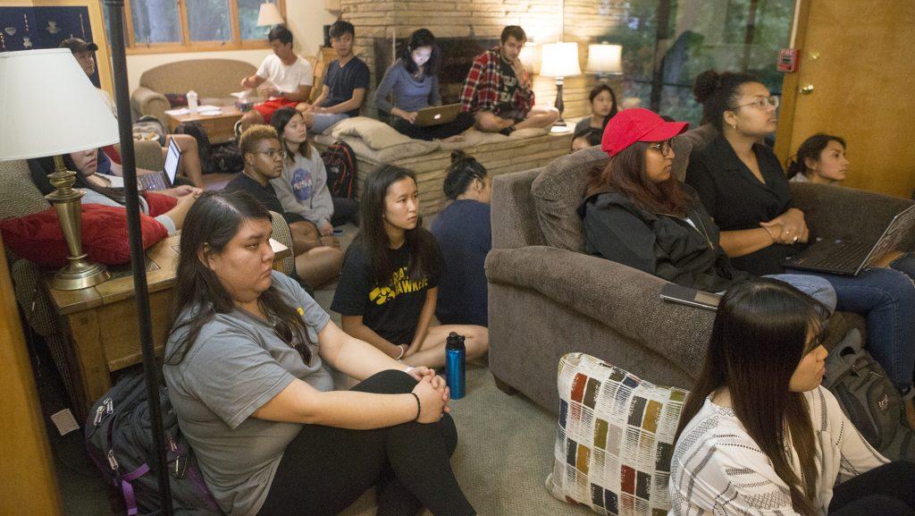 FILE - Students converse during the UISG Asian American Discussion Circle at the Asian Pacific American Cultural Center on Monday, Sept. 18, 2017. The event served as an outlet for Asian UI students to explore identity and express issues related to Asian students. (Lily Smith/The Daily Iowan)