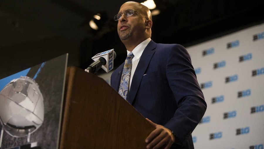 James Franklin, head coach of Penn State, speaks during Big Ten Football Media Days at McCormick Place Conference Center in Chicago on Tuesday, July 25, 2017. (Ben Smith/The Daily Iowan)