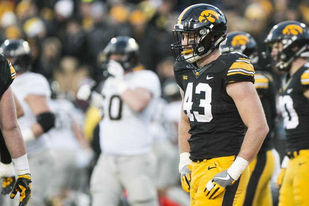 Iowa+linebacker+Josey+Jewell+reacts+during+the+Iowa%2FPurdue+football+game+in+Kinnick+Stadium+on+Saturday%2C+Nov.+18%2C+2017.+The+Boilermakers+defeated+the+Hawkeyes%2C+24-15.+%28Joseph+Cress%2FThe+Daily+Iowan%29