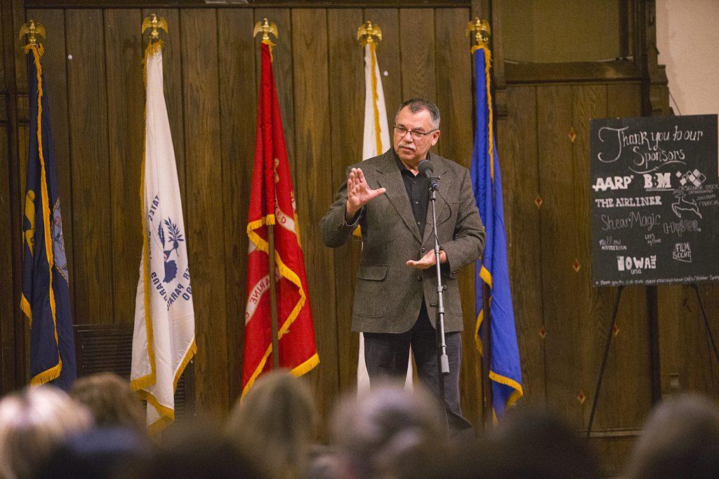 Dr. Jon Kerstetter speaks at a fundraiser for Iowa Watch on Thursday, Nov. 9, 2017. Dr. Kersetter spoke about his experiences as a military doctor and about dealing with memory issues resulting from complications of injuries sustained while serving. (Nick Rohlman/The Daily Iowan)