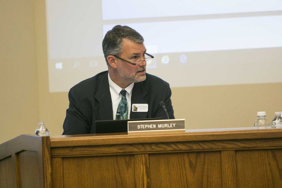 School District President Stephen Murley speaks during a School Board meeting. (Joseph Cress/The Daily Iowan)