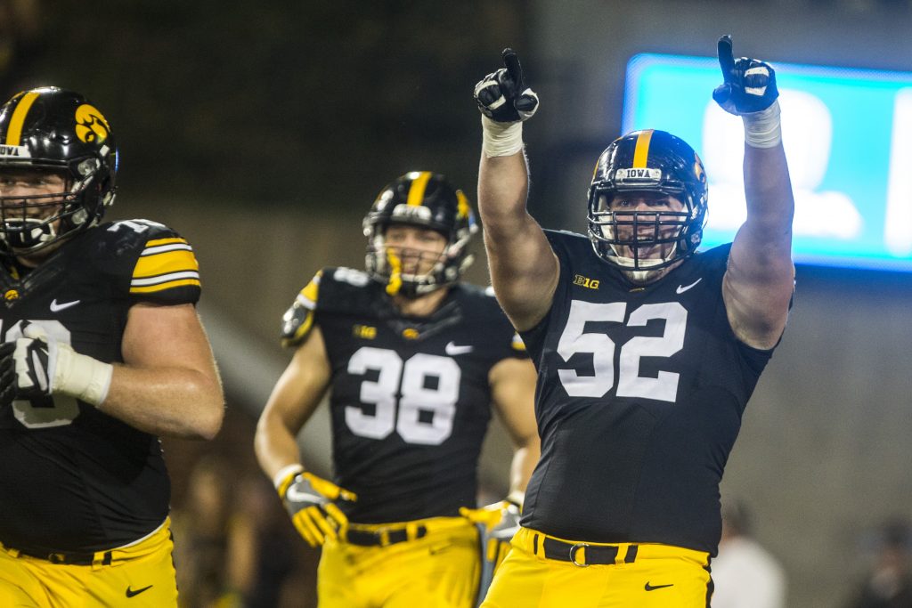 Iowa+offensive+line+Boone+Myers+celebrates+Nick+Easleys+touchdown+during+the+game+between+Iowa+and+Penn+State+at+Kinnick+Stadium+on+Saturday%2C+Sept.+23%2C+2017.+The+Nittany+Lions+defeated+the+Hawkeyes%2C+21-19.+%28Ben+Smith%2FThe+Daily+Iowan%29