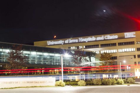 The UI Hospitals and Clinics is seen from the west on Wednesday, Nov. 9, 2017. 