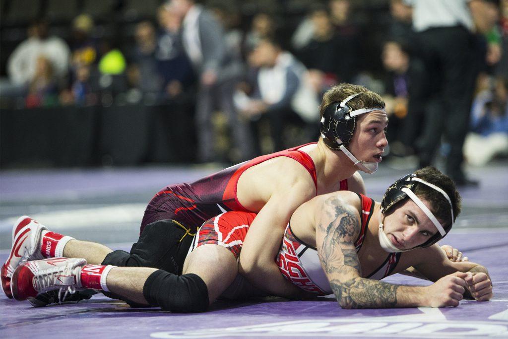 Iowas 125 pound Spencer Lee wrestles during the second session of the 55th Annual Midlands Championships in the Sears Centre in Hoffman Estates, Illinois, on Friday, Dec. 29, 2017. (Joseph Cress/The Daily Iowan)