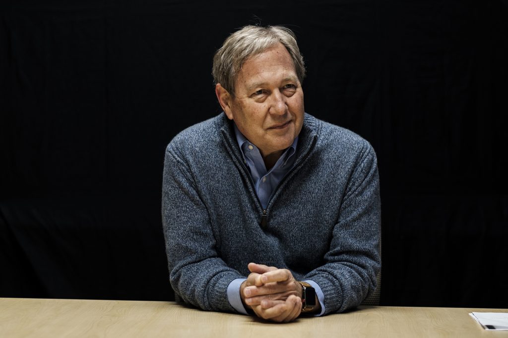 Bruce Harreld answers questions during an interview at the Adler Journalism Building on Dec. 7, 2017. The interview covered topics including tuition, alcohol in the greek community, and financial aid. (Nick Rohlman/The Daily Iowan)