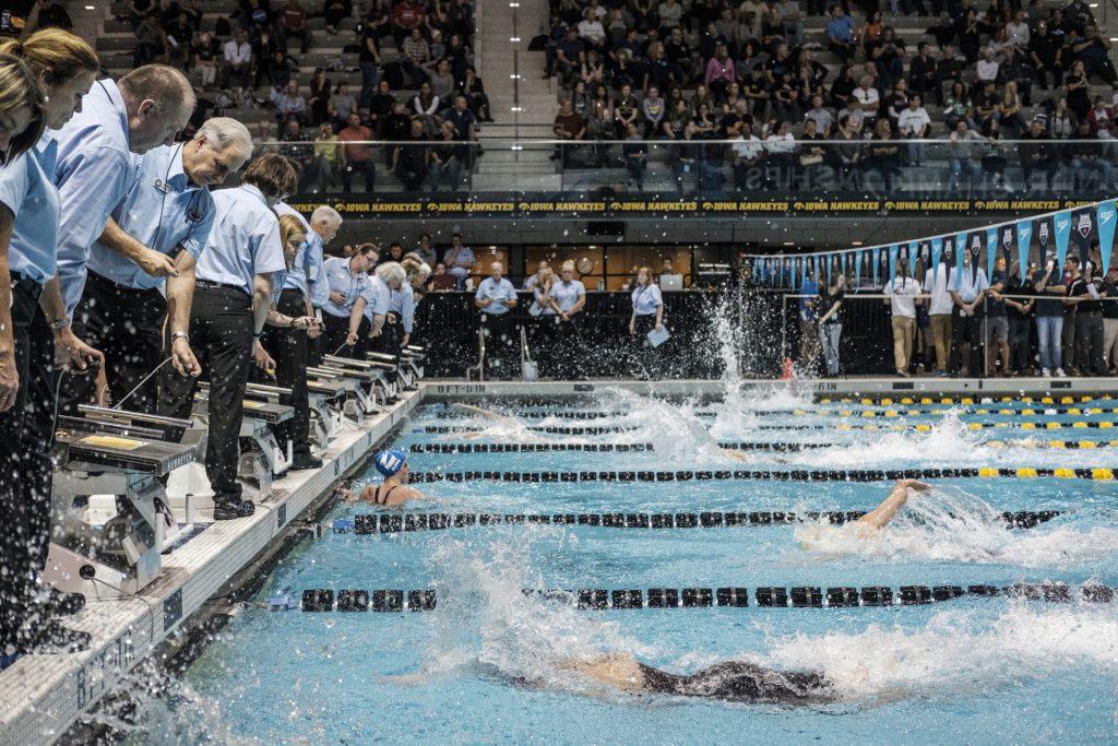 Swimmers compete during day three of the USA Swimming West Junior Nationals in Iowa City on Saturday, Dec. 9, 2017. (Nick Rohlman/The Daily Iowan)